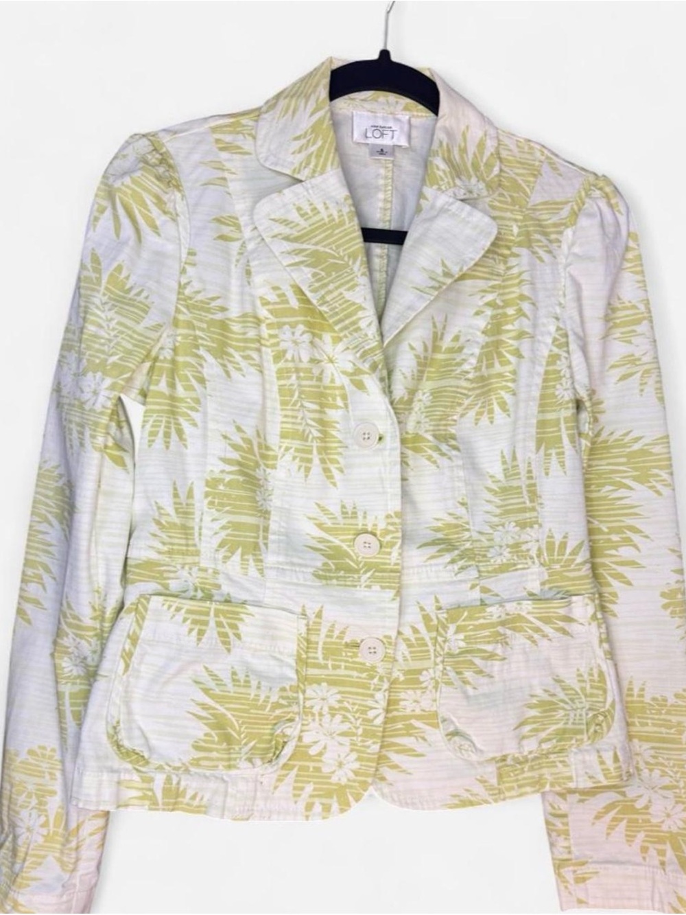 LOFT Cream Blazer with Light Green Botanical Print